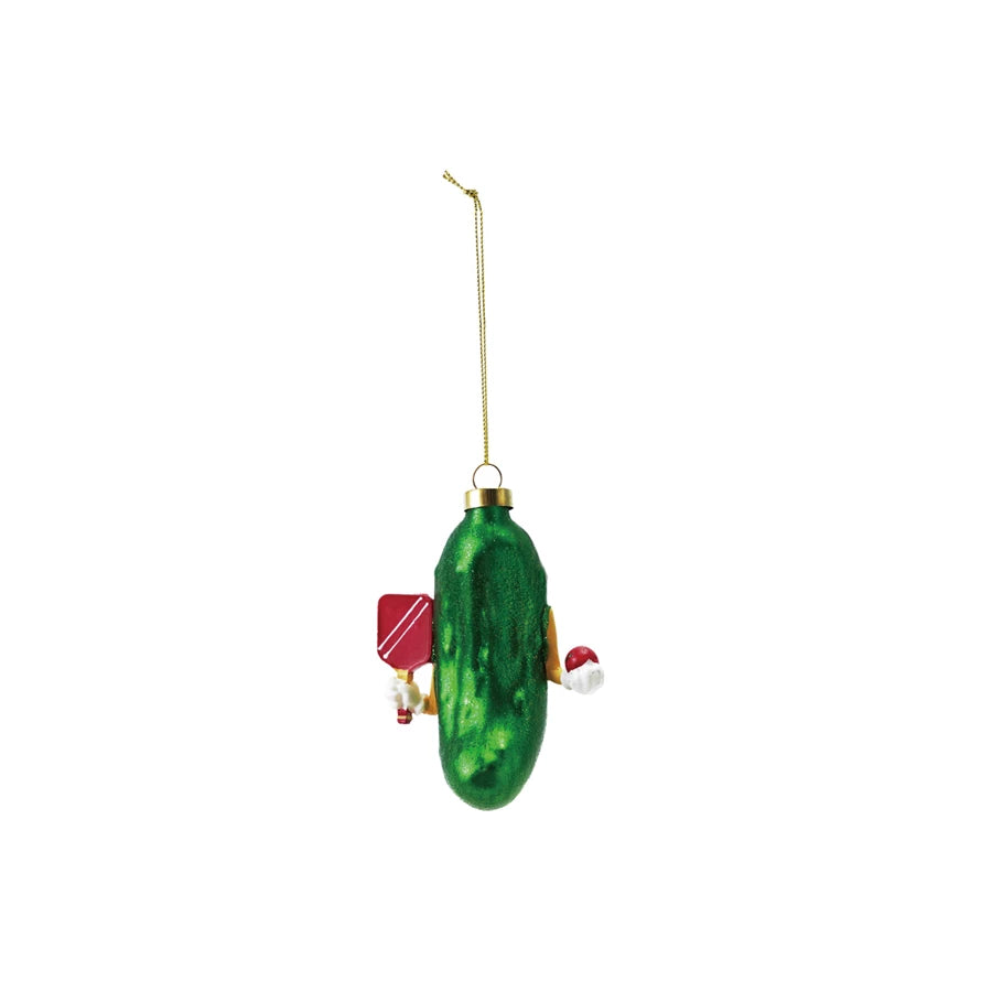 Glass Glitter Pickleball Ornament