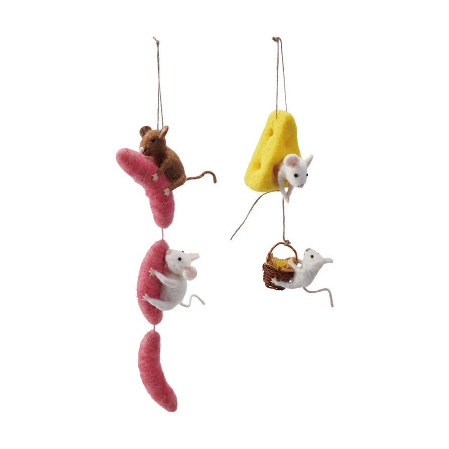 Hanging Wool Felt Mice Ornament