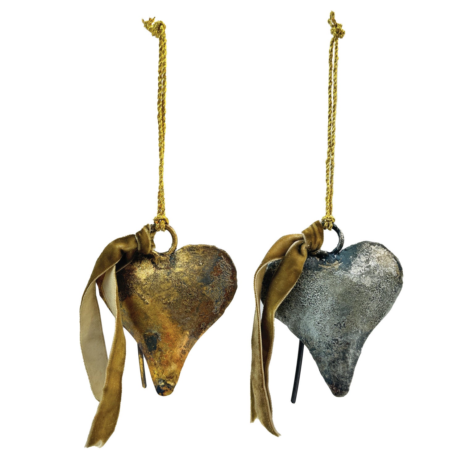Metal Heart Shaped Bell Ornament w Ribbon