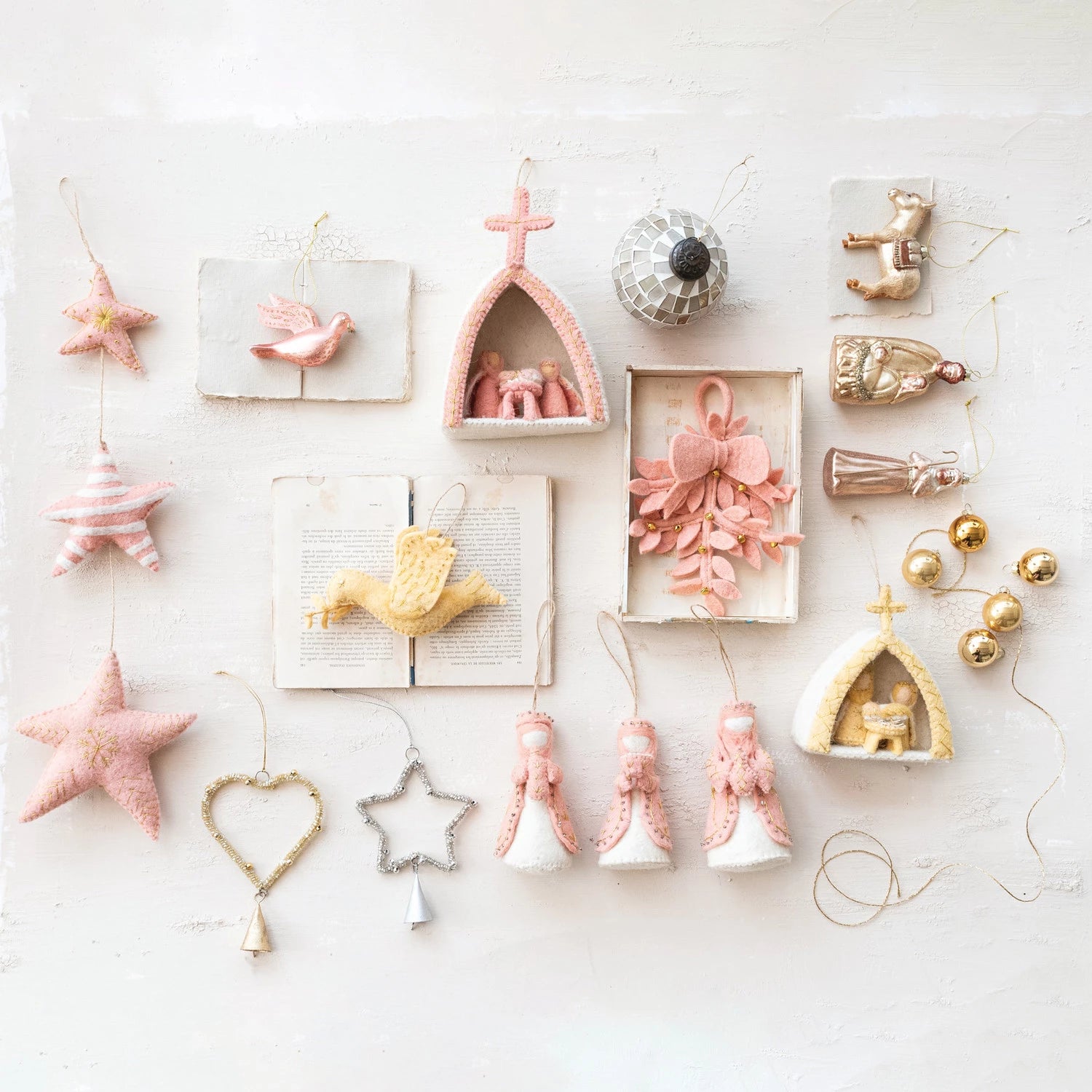 Blush Pink Wool Felt Holy Family Ornament