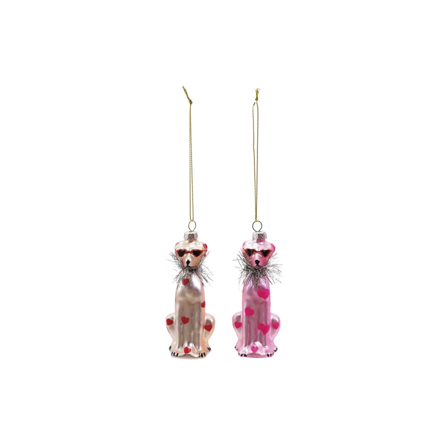 Hearts & Tinsel Glass Dog Ornament