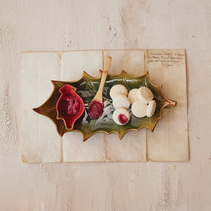 Holly Leaf Plate with Cardinal Dish & Bamboo Spoon