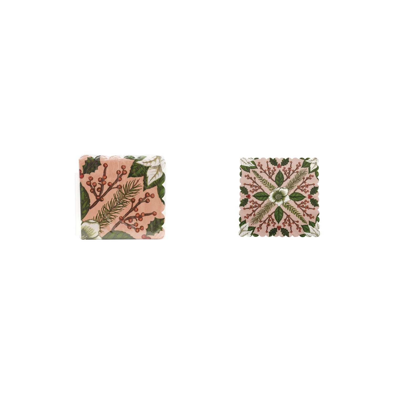 Scalloped Napkins with Seasonal Botanical Pattern