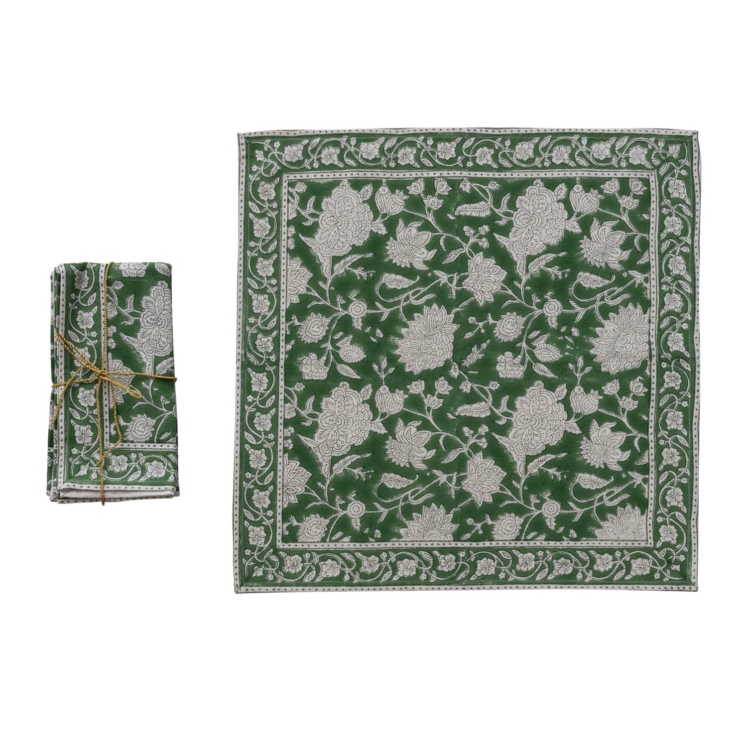Green &amp; White Cotton Block Napkins