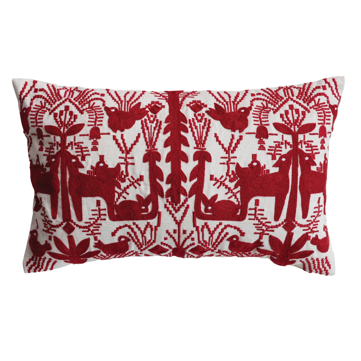 Red Patterned Embroidered Lumbar Pillow