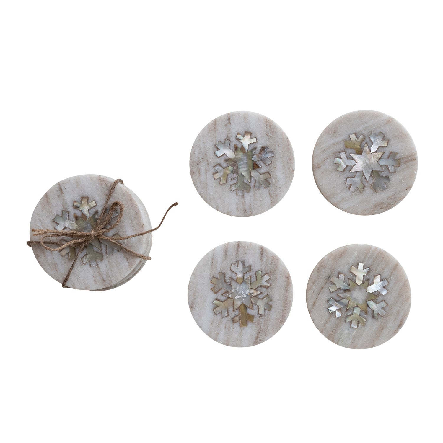Mother of Pearl Snowflake Inlay Marble Coasters