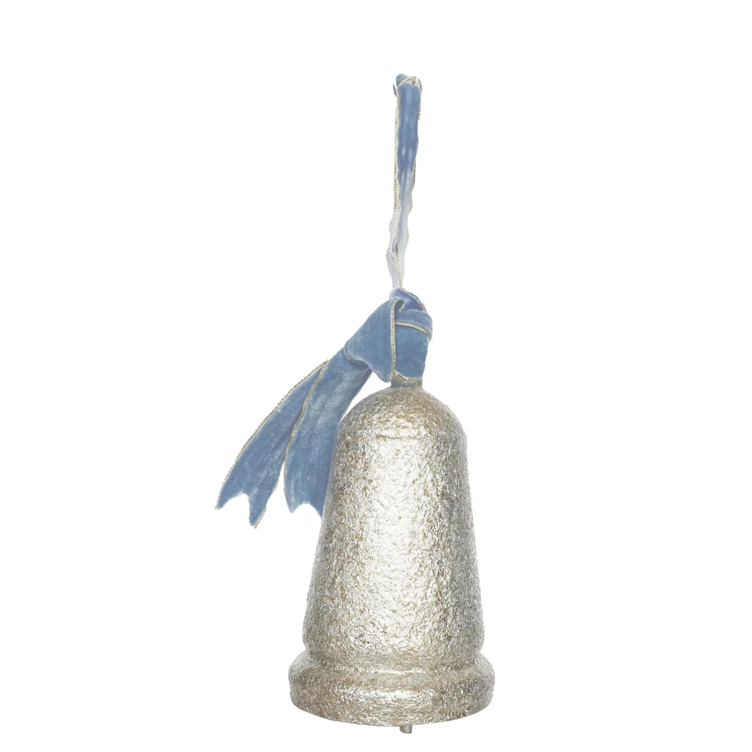 Metal &amp; Wood Bell with Blue Velvet Ribbon