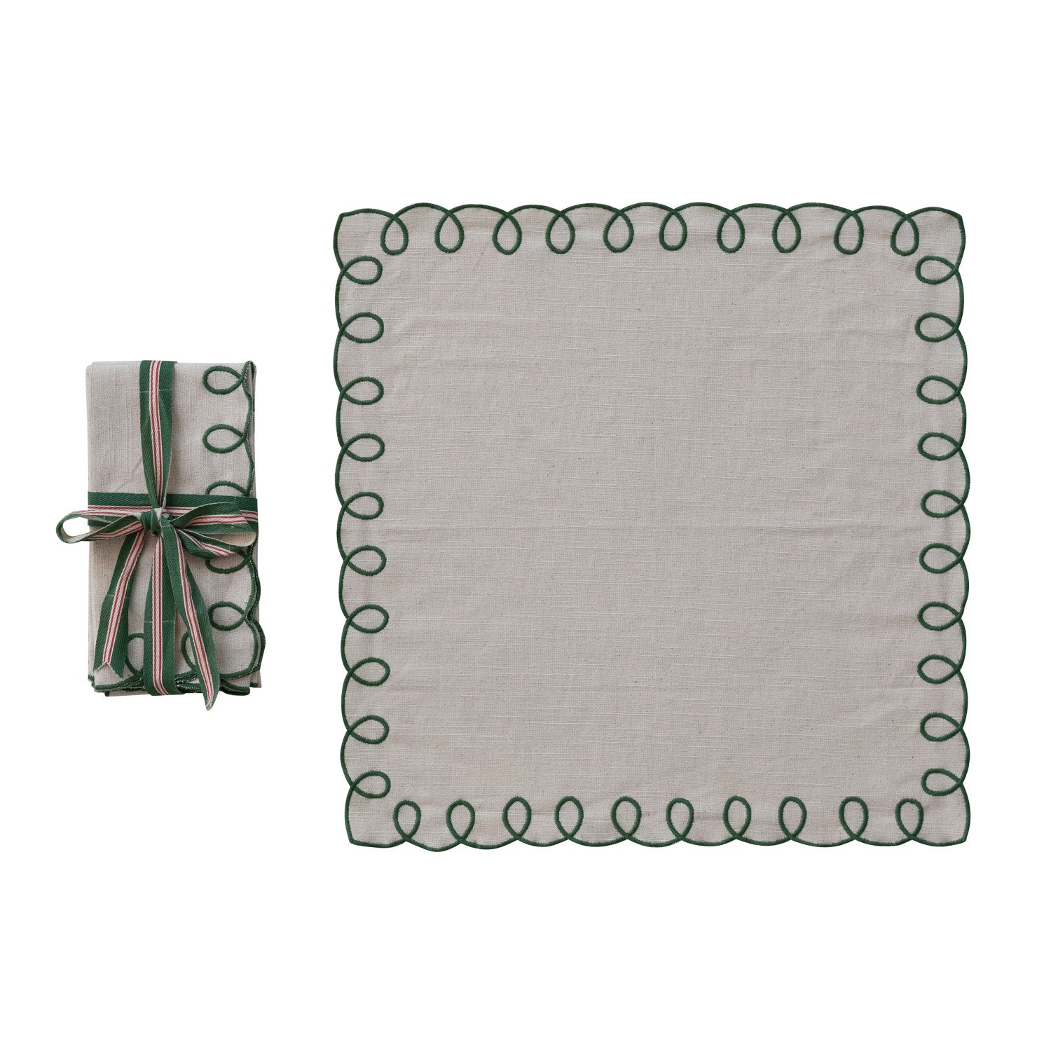 Cotton Scalloped Napkins with Embroidered Edges