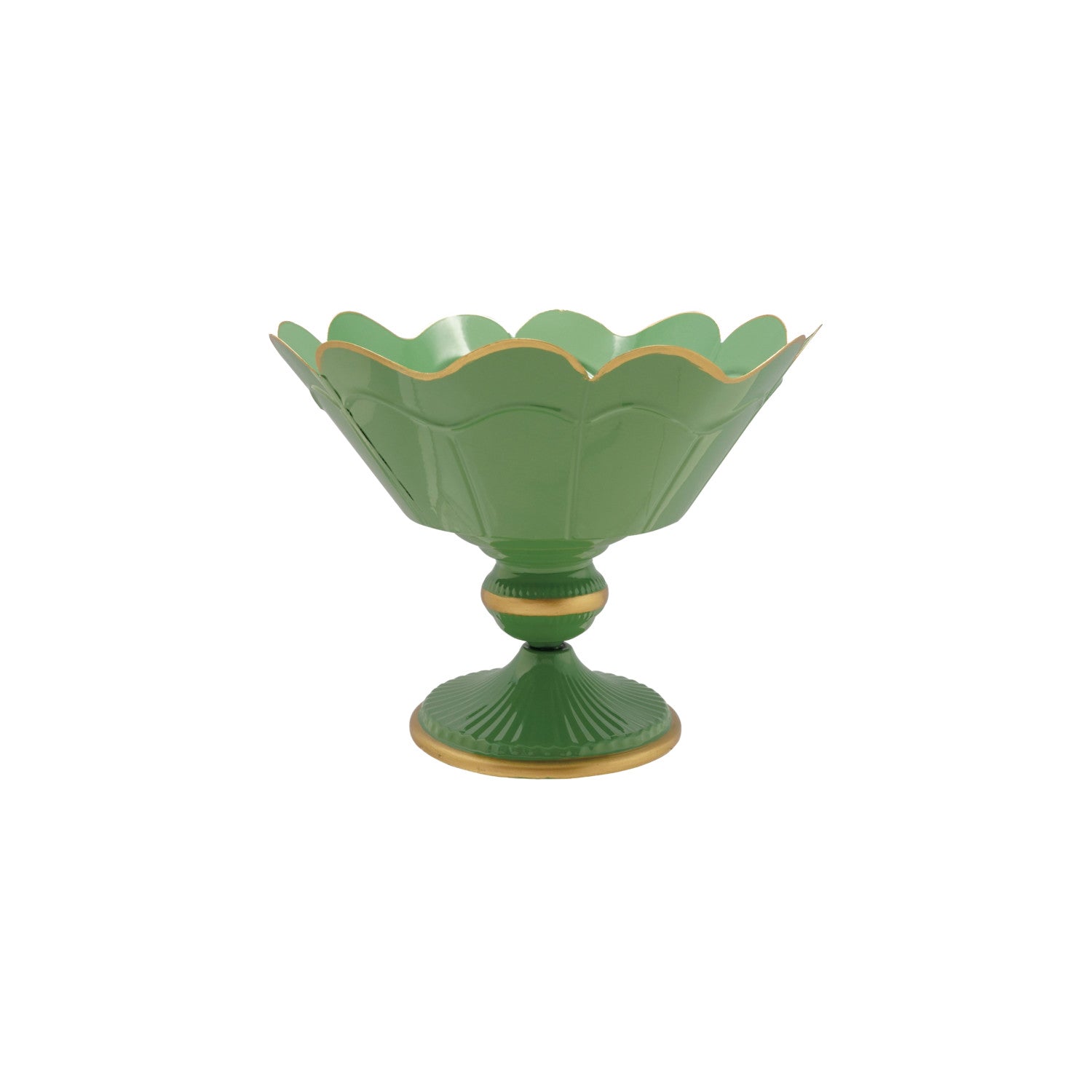 Green Metal Scalloped Footed Container