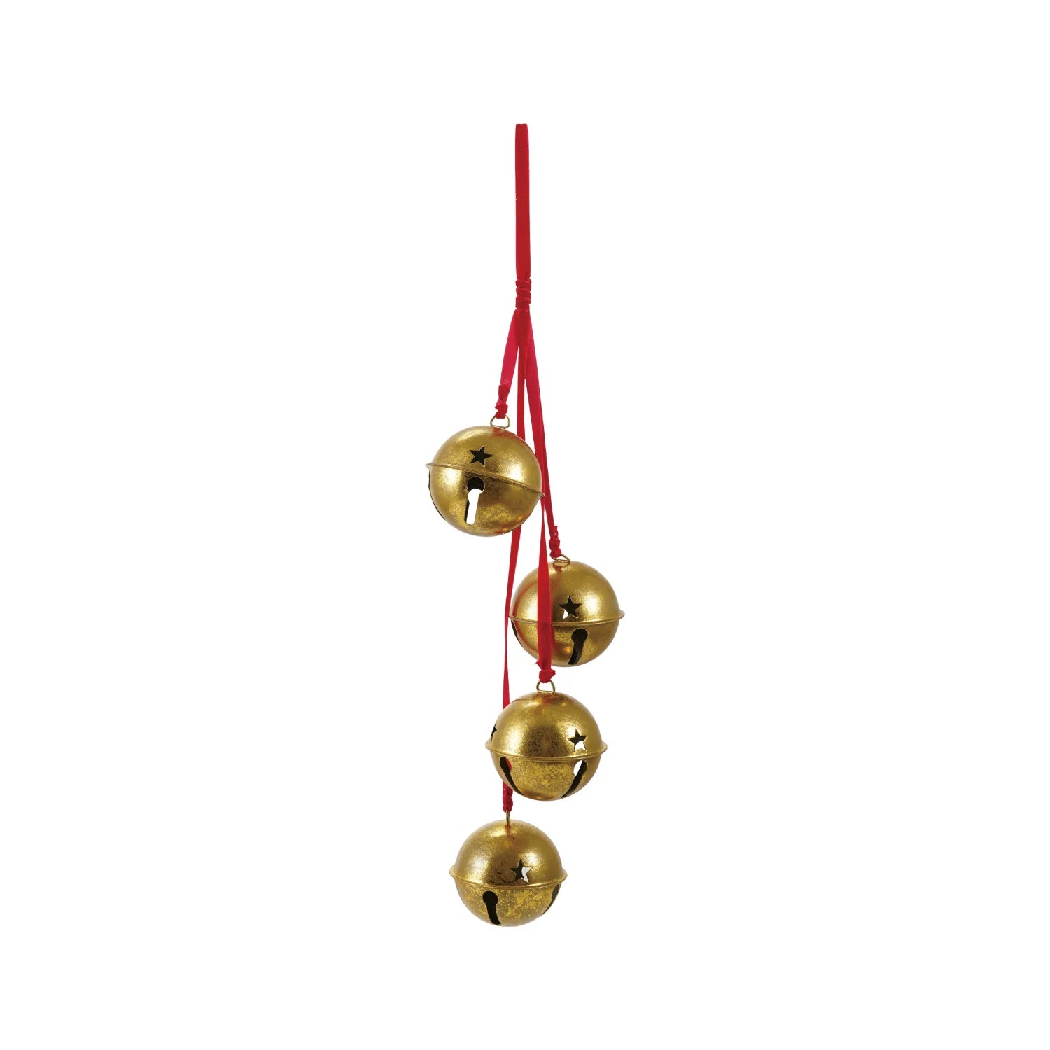 Hanging Metal Bells on Red Ribbon