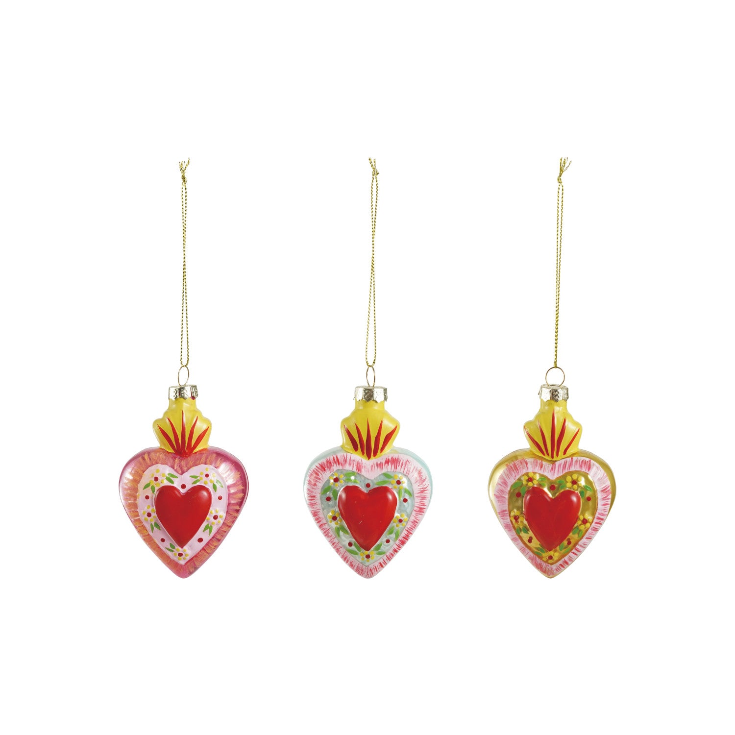 Hand-Painted Glass Sacred Heart Ornament