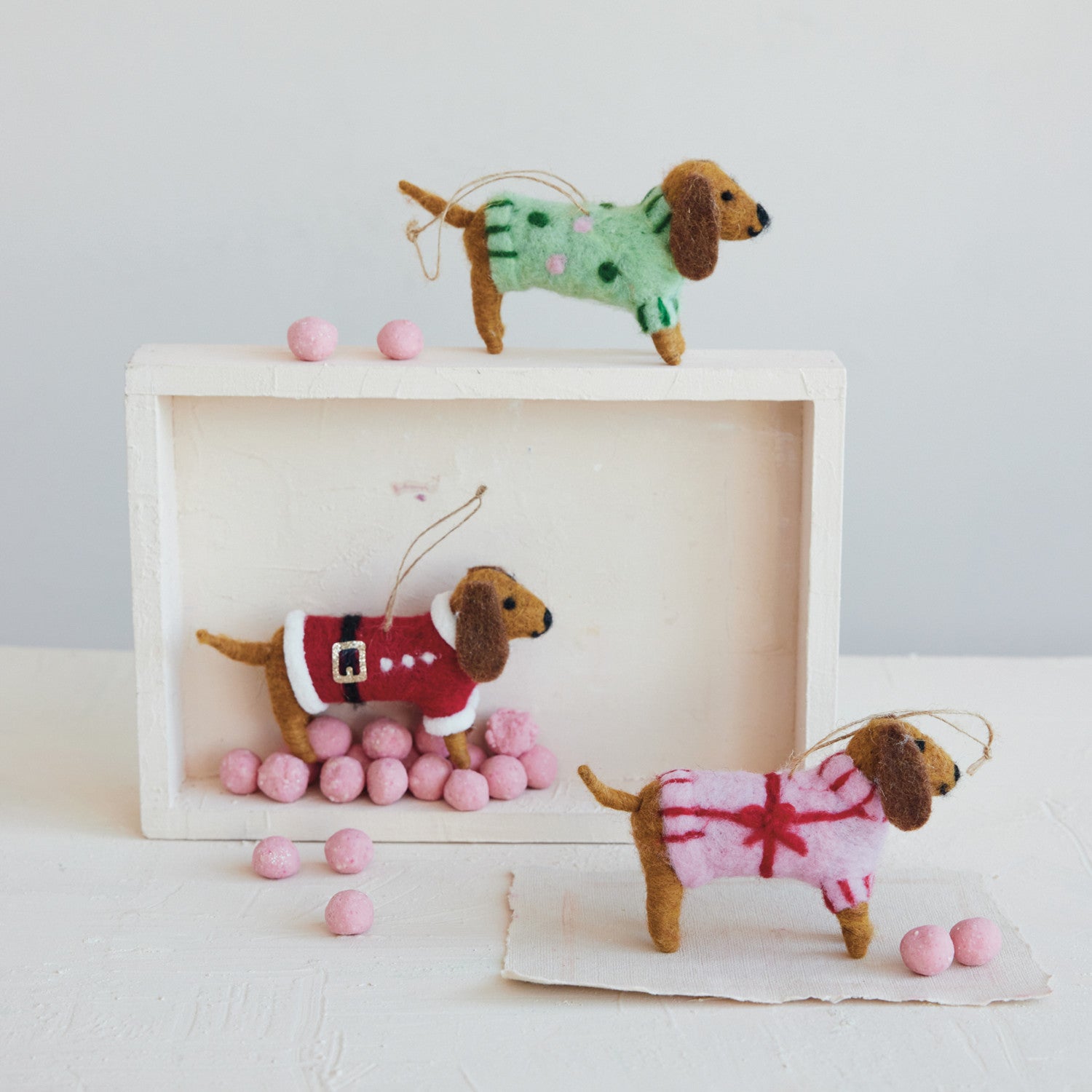 Wool Felt Dachshund in Sweater Ornament