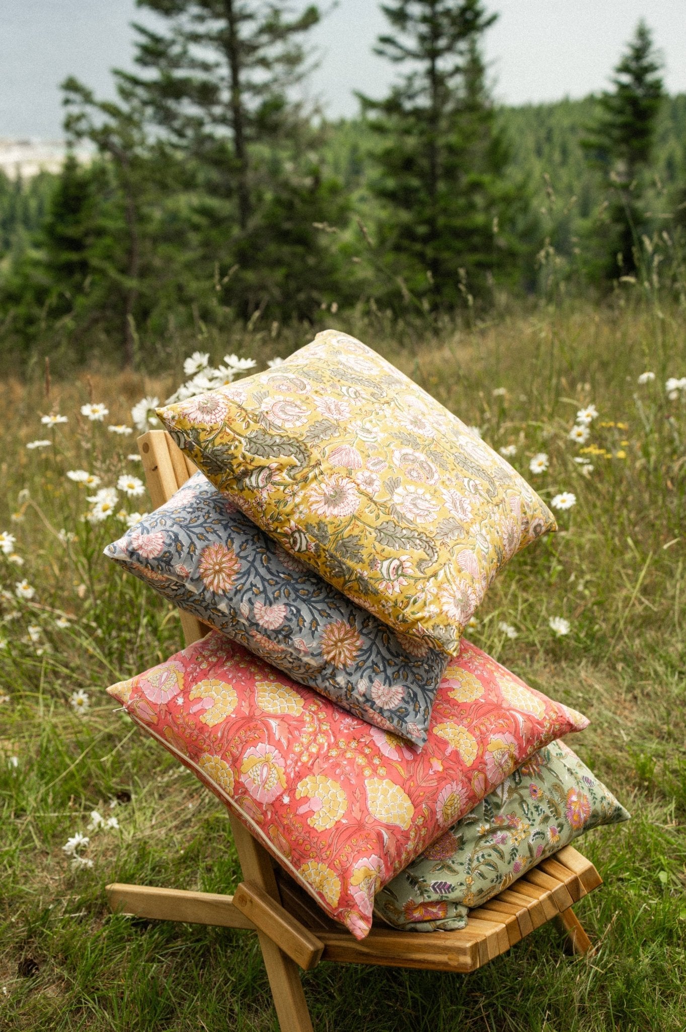 Yellow Block Print Pillow - Box Turtle