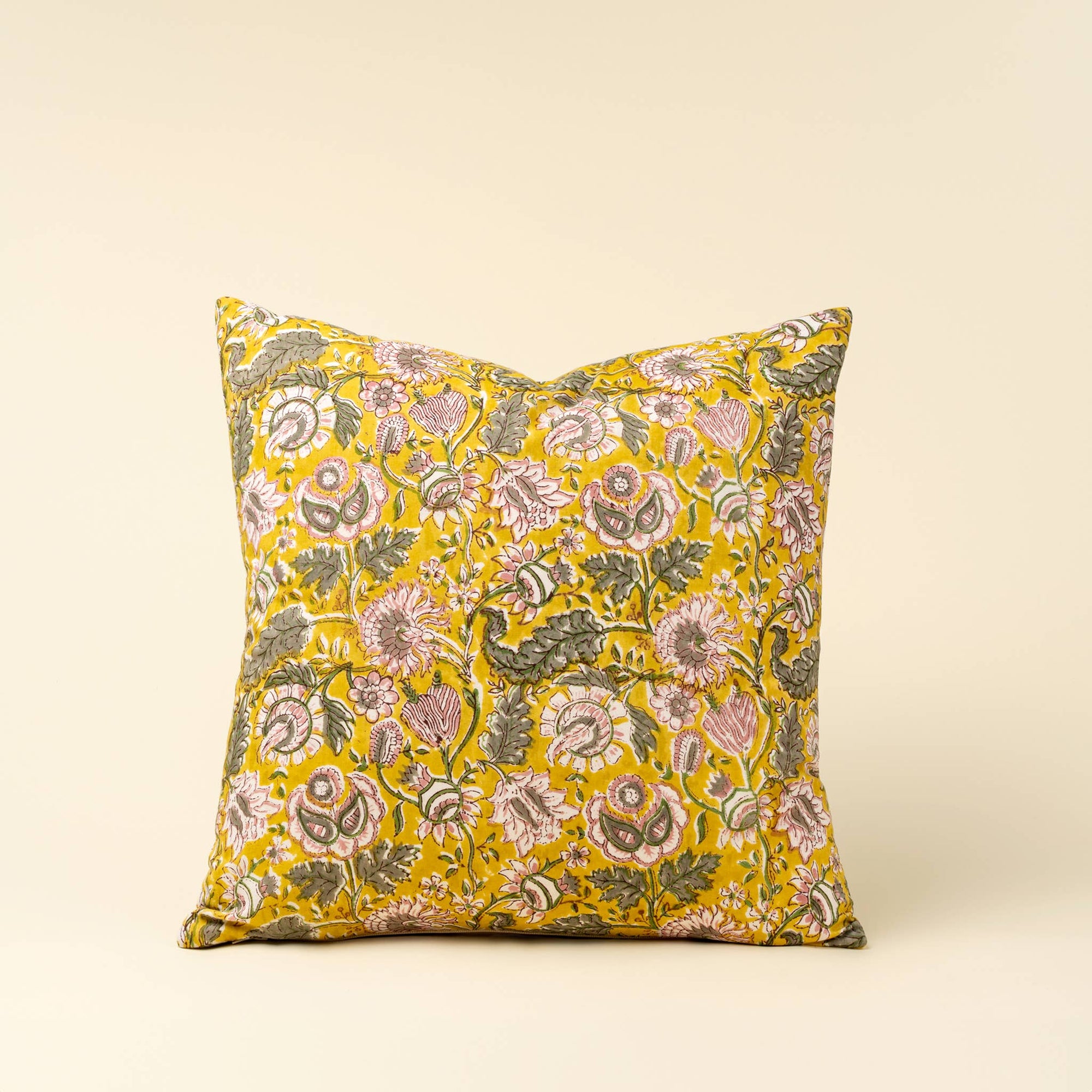 Yellow Block Print Pillow - Box Turtle
