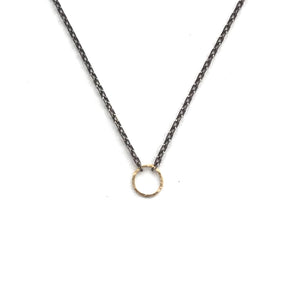 Oxidized Chain Necklace with Tiny 18k Circle