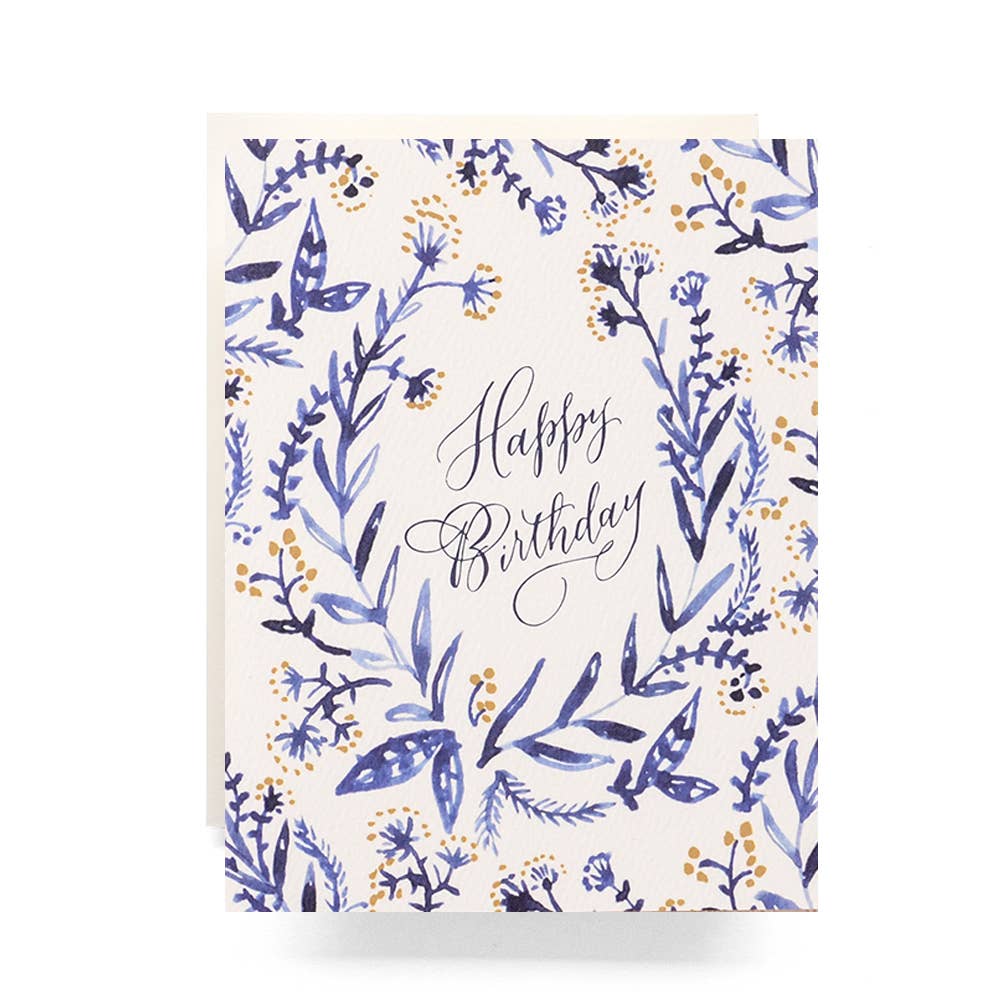 Blue Florals Birthday Card