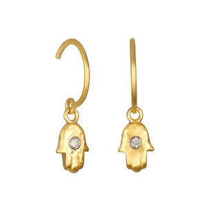 Labradorite Mini Hamsa Wire Hoop Earrings