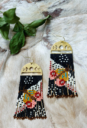 Midnight Moonlit Moth Beaded Earrings