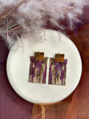 Violet Beaded Watercolor Rectangle Earrings