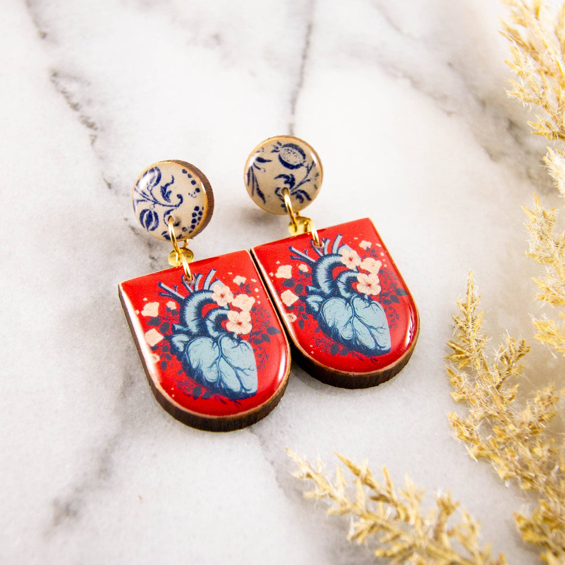 Vintage Anatomical Heart Print Earrings