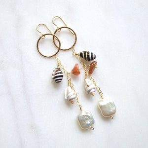 pearl shell cluster earrings