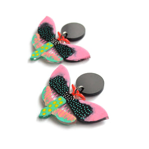 Pastel and Black Butterfly Resin Earrings