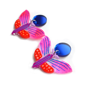 Purple and Red Geometric Butterfly Earrings