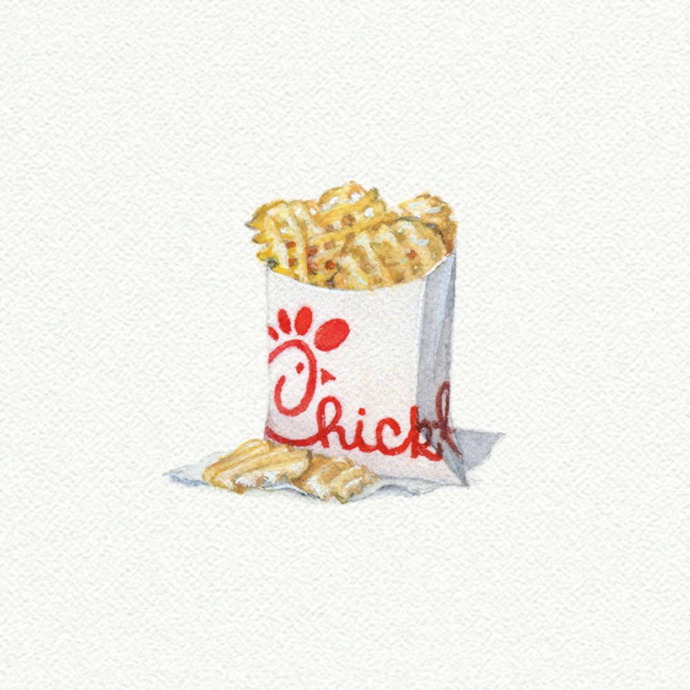 Chick Fil A Fries Miniature Watercolor Print