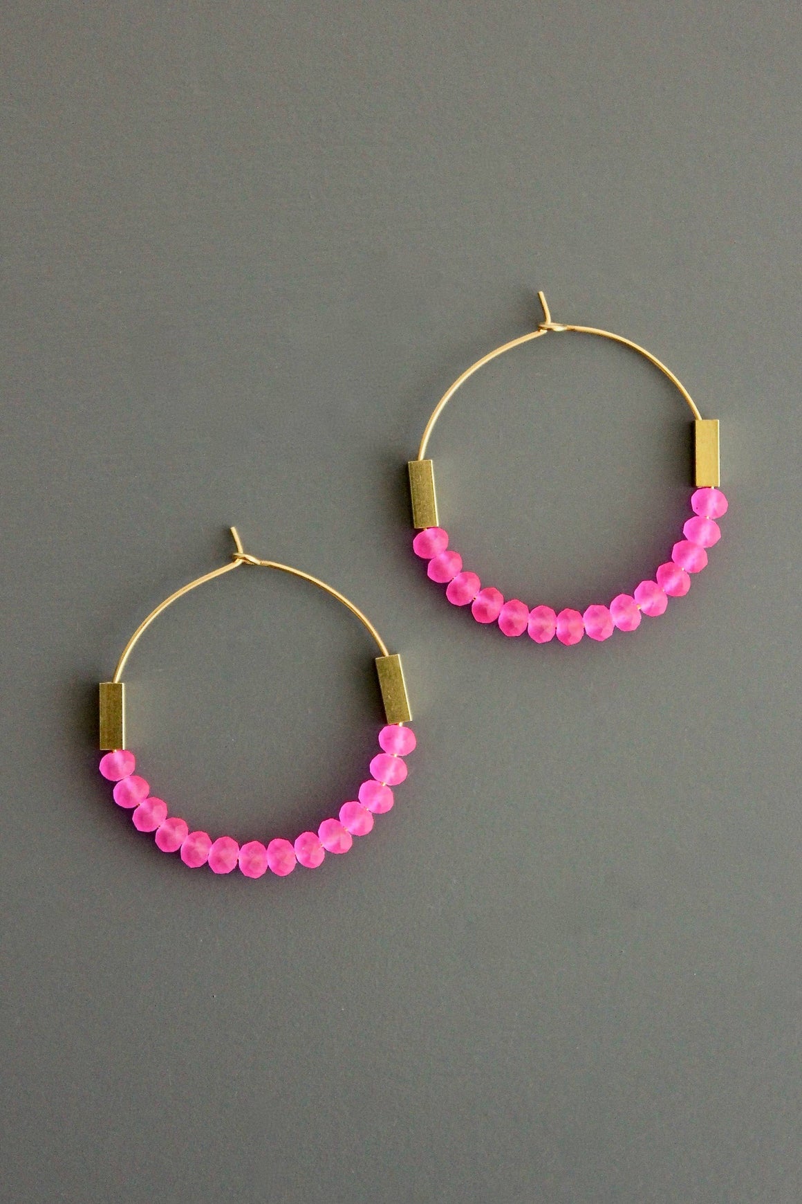Neon Pink Glass Hoops