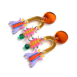Orange Geometric Colorful Arch Insect Earrings