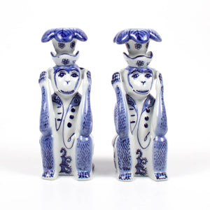 Blue Chinoiserie Monkey Candlestick