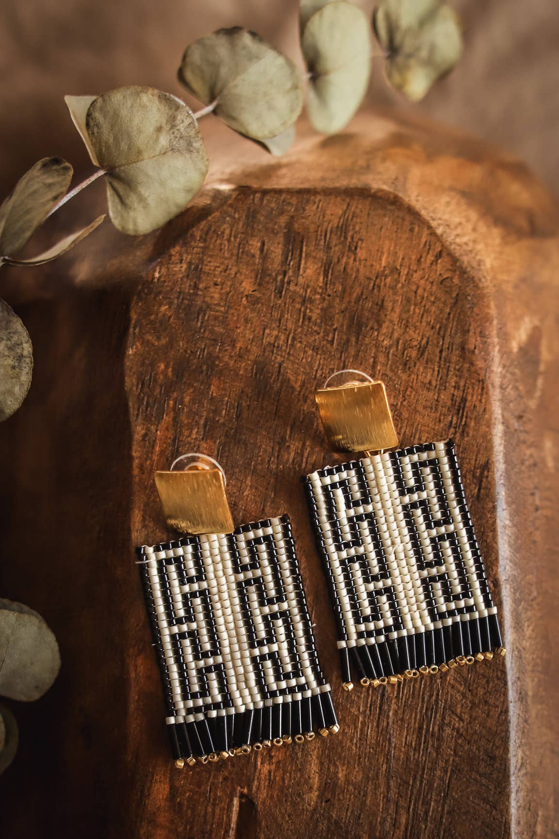 Black &amp; Cream Guajira Square Earrings - Box Turtle