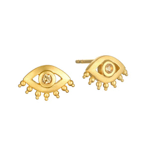 Citrine Evil Eye Stud Earrings