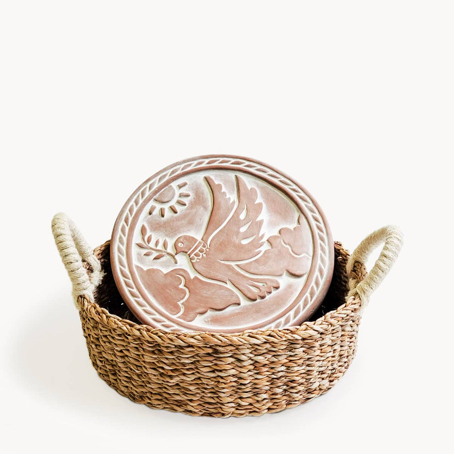 Handmade Dove in Peace Bread Warmer & Wicker Basket