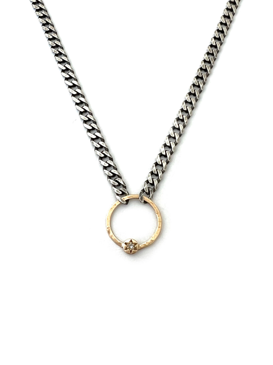 14k Diamond Circle on Curb Chain Necklace