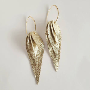 Handmade metallic Leather Feather Earrings s/m/l