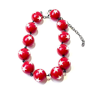 Red & White Star Beaded Necklace