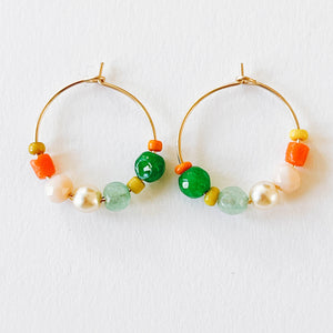 Small Gold filled hoops with beads and pearl