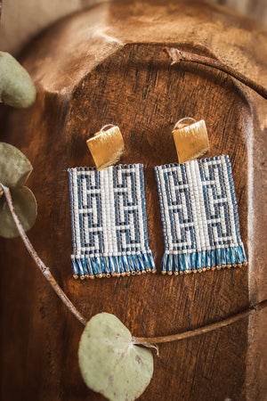 White and Blue Guajira Square Earrings