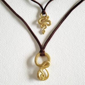 Brass Serpent Pendant on Leather