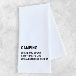 Spend A Fortune Camping Tea Towel