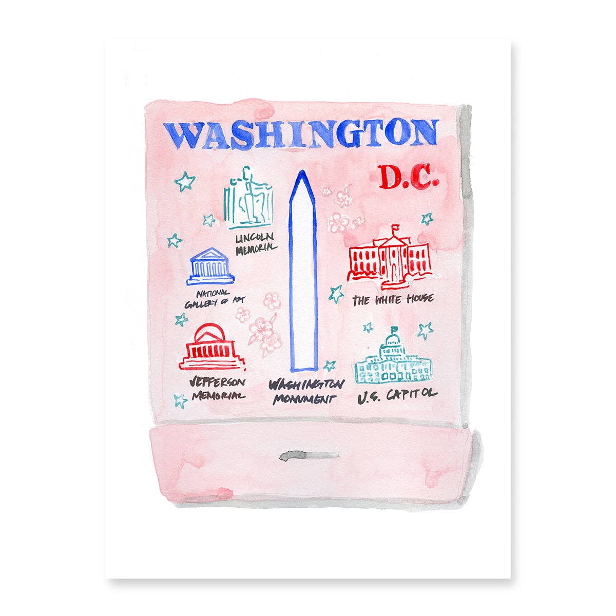 Washington D.C. Matchbook Watercolor Print - Box Turtle